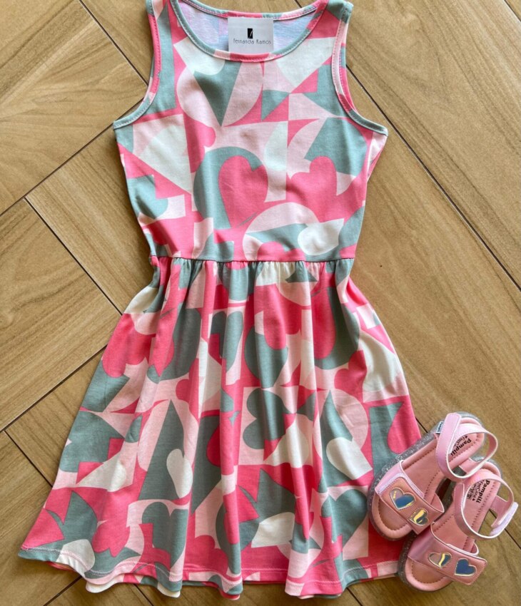 Vestido Infantil Feminino Curto Rodado com Desenhos Assimétricos Fernanda Ramos Kids