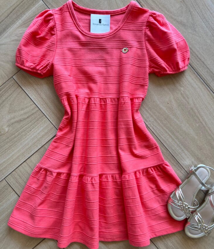 Vestido Infantil Feminino Curto Rodado com Detalhe no Tecido Fernanda Ramos kids