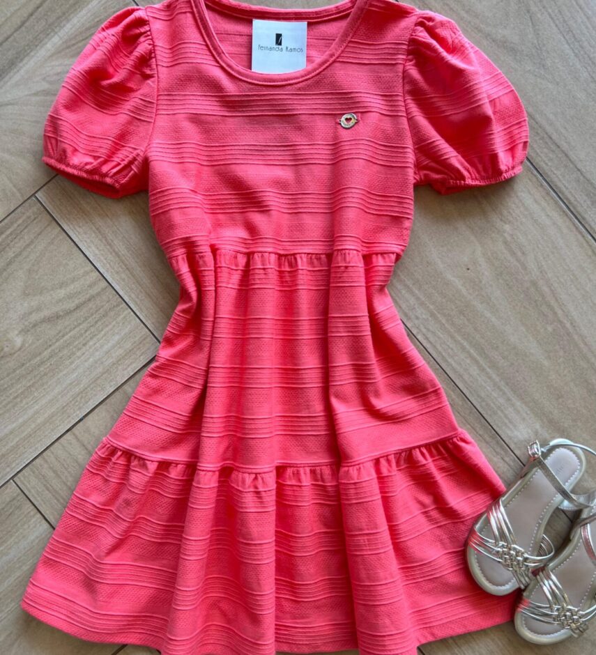 Vestido Infantil Feminino Curto Rodado com Detalhe no Tecido Fernanda Ramos kids