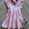 Vestido Infantil Feminino Curto Rodado com Listras e Amarração Rosa Fernanda Ramos Kids