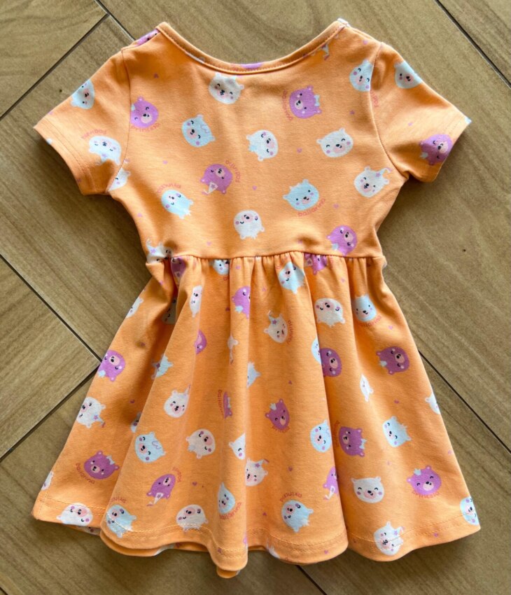 Vestido Infantil Feminino Curto Rodado de Bichinhos Laranja Fernanda Ramos Kids