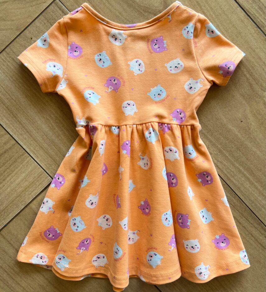 Vestido Infantil Feminino Curto Rodado de Bichinhos Laranja Fernanda Ramos Kids