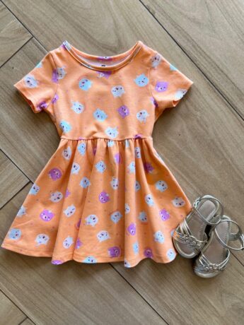 Vestido Infantil Feminino Curto Rodado de Bichinhos Laranja Fernanda Ramos Kids