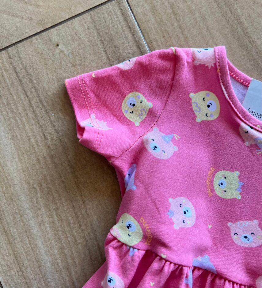 fernandaramoskids com br Vestido Infantil Feminino Curto Rodado de Bichinhos Rosa1