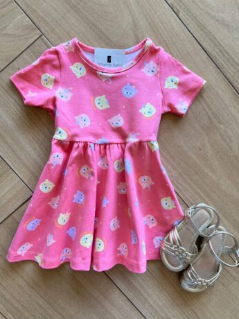 Vestido Infantil Feminino Curto Rodado de Bichinhos Rosa Fernanda Ramos Kids