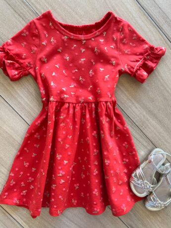 Vestido Infantil Feminino Curto Rodado Detalhe na Manga Vermelho Fernanda Ramos Kids