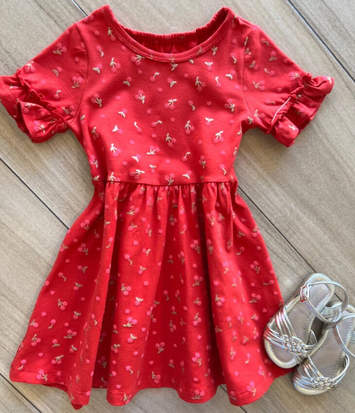 Vestido Infantil Feminino Curto Rodado Detalhe na Manga Vermelho Fernanda Ramos Kids