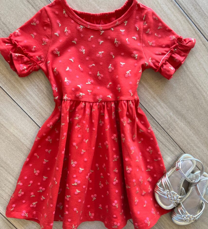 Vestido Infantil Feminino Curto Rodado Detalhe na Manga Vermelho Fernanda Ramos Kids