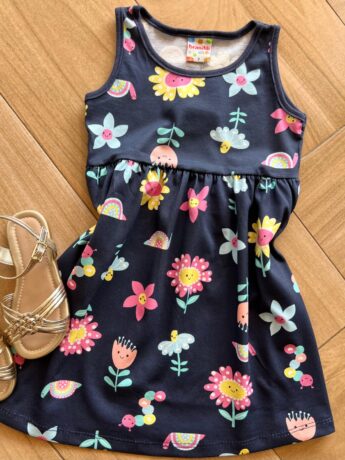 fernandaramoskids com br Vestido Infantil Feminino Curto Rodado Estampa Florzinhas Azul1