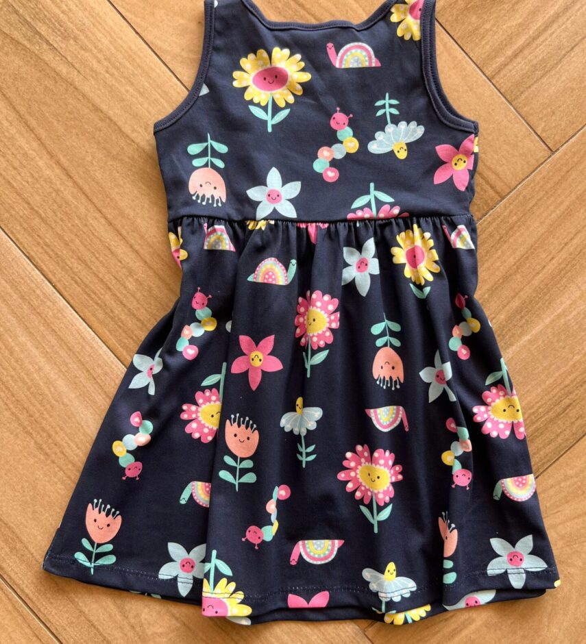 fernandaramoskids com br Vestido Infantil Feminino Curto Rodado Estampa Florzinhas Azul2