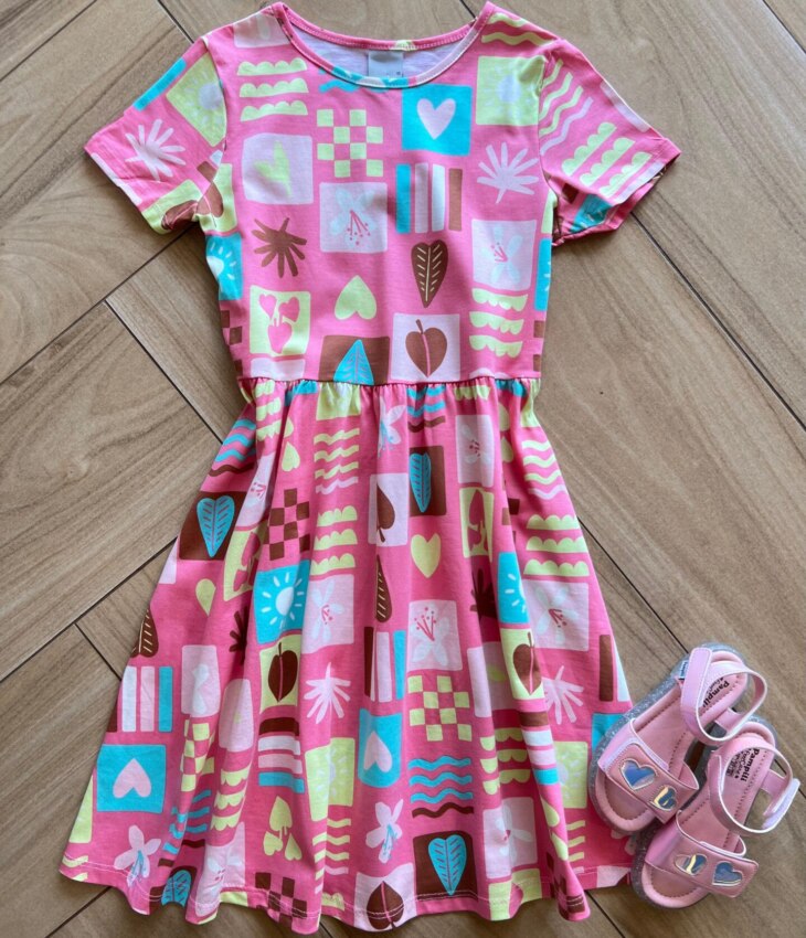 Vestido Infantil Feminino Curto Rodado Evase Babados Rosa Fernanda Ramos Kids