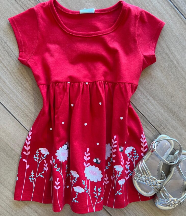 Vestido Infantil Feminino Curto Rodado Joaninha Vermelho Fernanda Ramos Kids