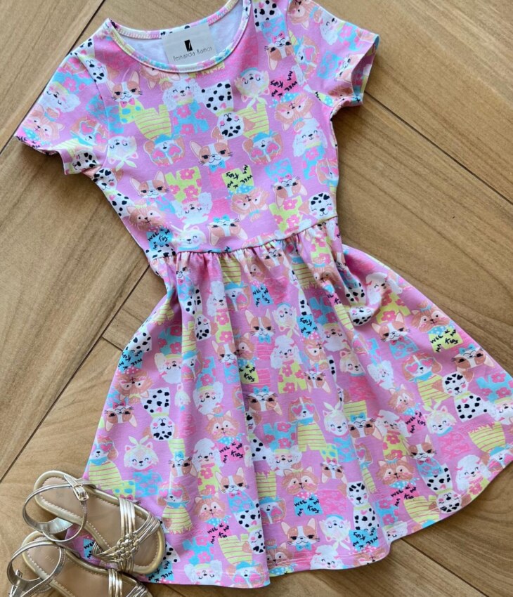 fernandaramoskids com br Vestido Infantil Feminino Curto Rodado Manga Curta Cachorrinho 1