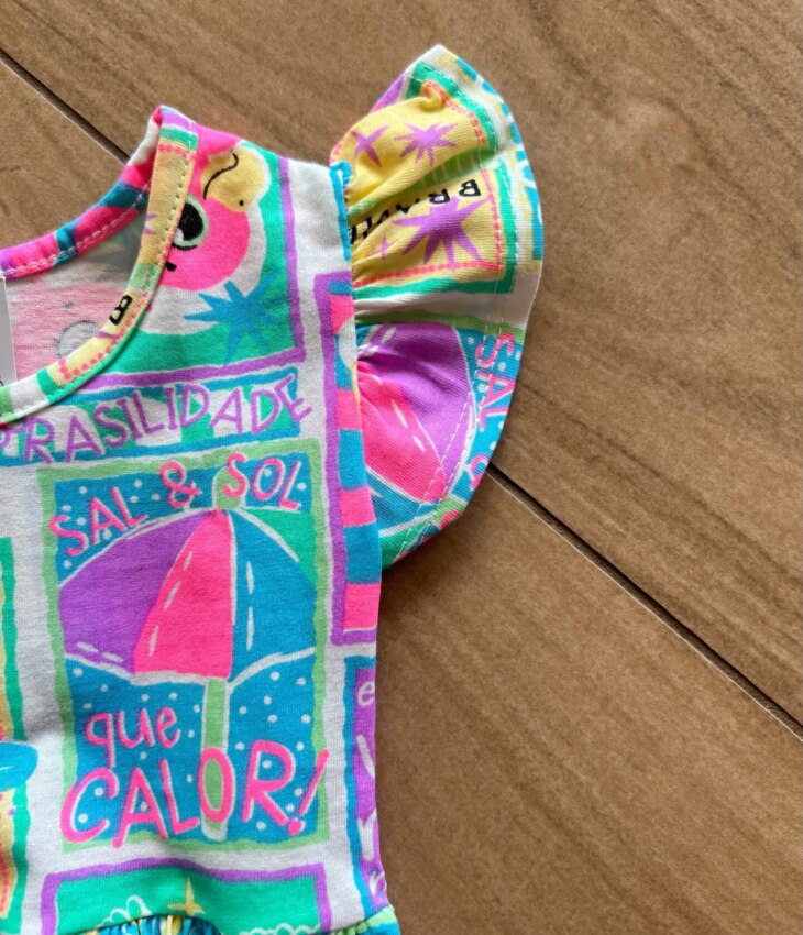 fernandaramoskids com br Vestido Infantil Feminino Curto Rodado Manga Curta Estampado Azul1