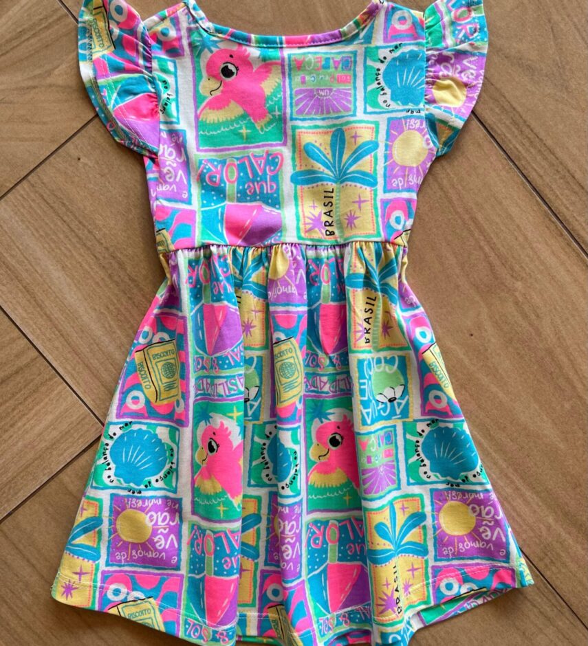 fernandaramoskids com br Vestido Infantil Feminino Curto Rodado Manga Curta Estampado Azul2