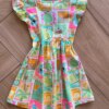 Vestido Infantil Feminino Curto Rodado Manga Curta Estampado Verde Fernanda Ramos Kids