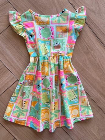 Vestido Infantil Feminino Curto Rodado Manga Curta Estampado Verde Fernanda Ramos Kids