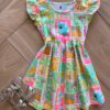 Vestido Infantil Feminino Curto Rodado Manga Curta Estampado Verde Fernanda Ramos Kids