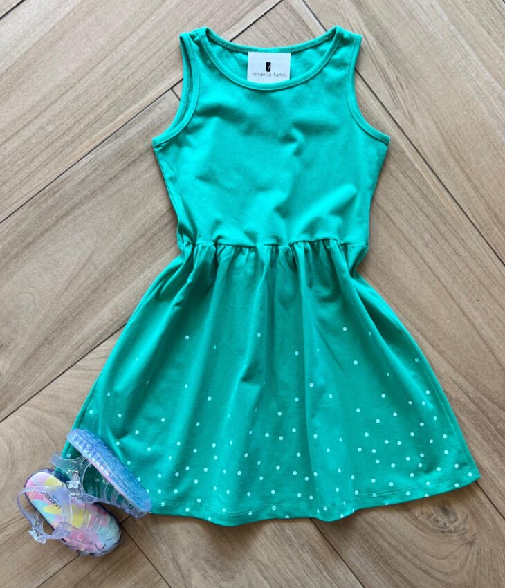 Vestido Infantil Feminino Curto Rodado Verde Bandeira Fernanda Ramos Kids