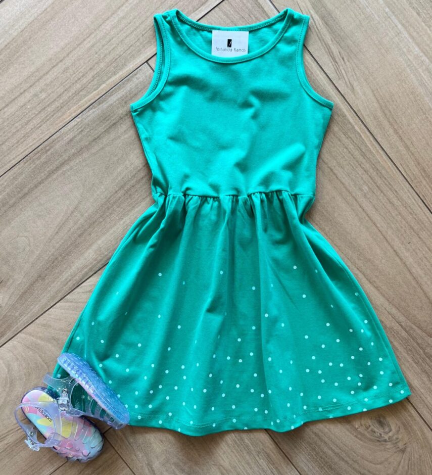 Vestido Infantil Feminino Curto Rodado Verde Bandeira Fernanda Ramos Kids