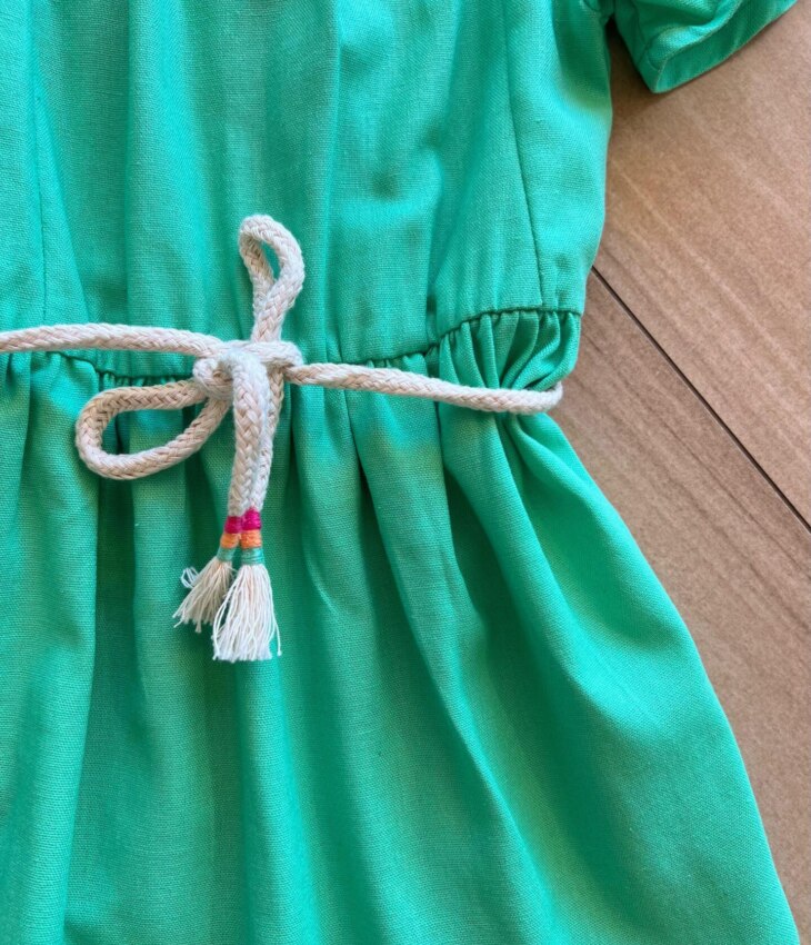 fernandaramoskids com br Vestido Infantil Feminino Curto Verde com Cordão 1