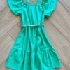 fernandaramoskids com br Vestido Infantil Feminino Curto Verde com Cordão 2