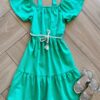 Vestido Infantil Feminino Curto Verde com Cordão Fernanda Ramos Kids