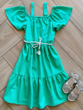 Vestido Infantil Feminino Curto Verde com Cordão Fernanda Ramos Kids