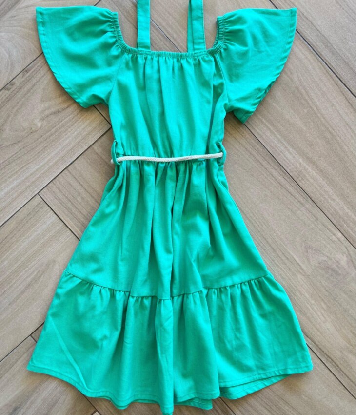 fernandaramoskids com br Vestido Infantil Feminino Curto Verde com Cordão 2