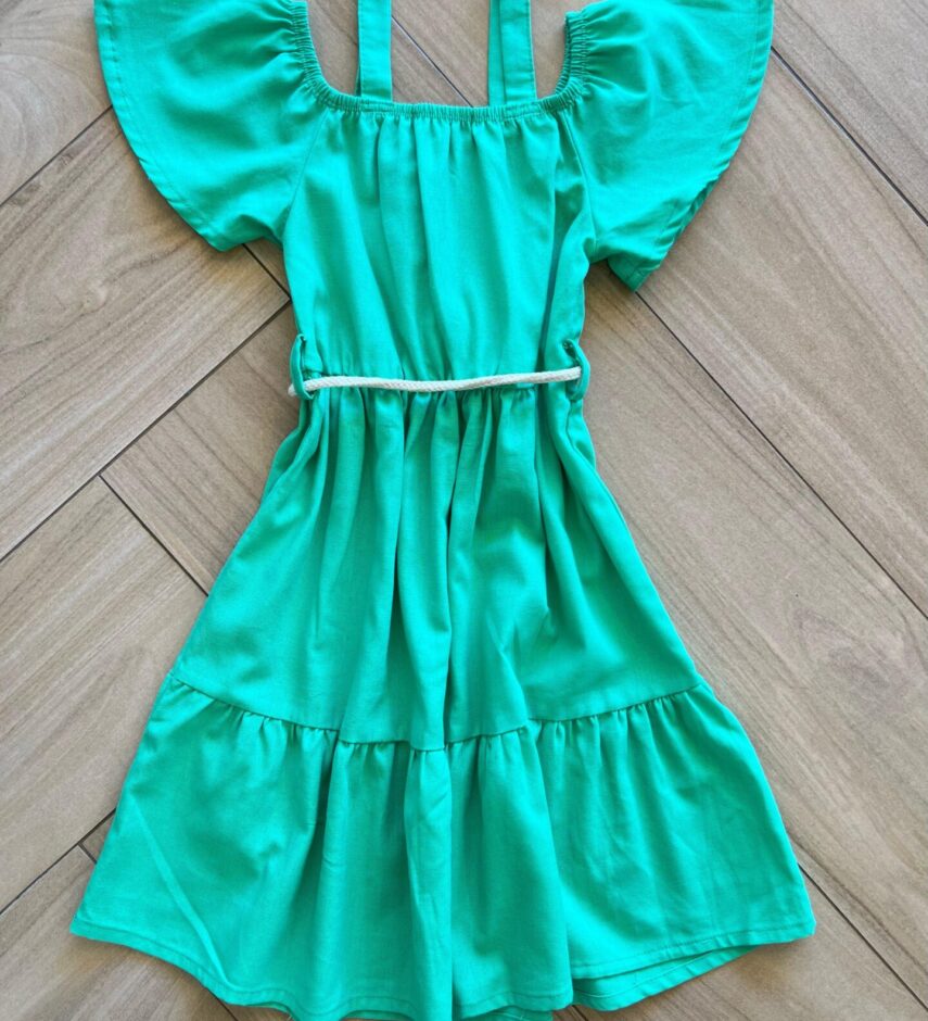 fernandaramoskids com br Vestido Infantil Feminino Curto Verde com Cordão 2