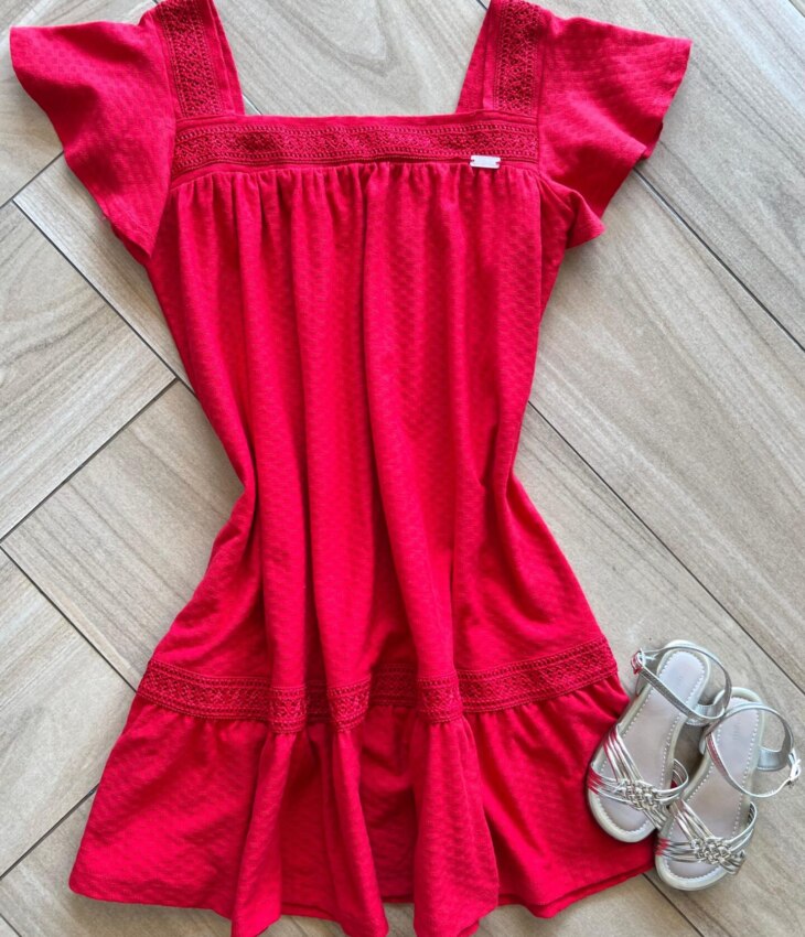 Vestido Infantil Feminino Curto Vermelho Fernanda Ramos Kids