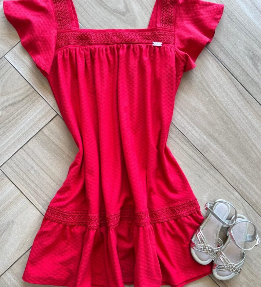 Vestido Infantil Feminino Curto Vermelho Fernanda Ramos Kids