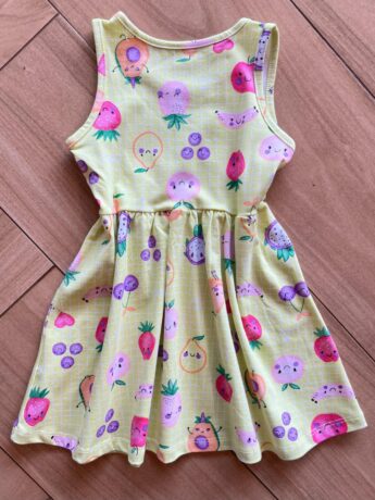 Vestido Infantil Feminino Curto Xadrez com Frutinhas Verde Lima Fernanda Ramos Kids