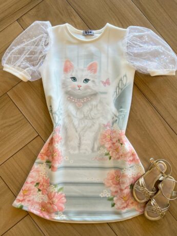 Vestido Infantil Feminino em Fly Tech Estampado Off White Fernanda Ramos Kids