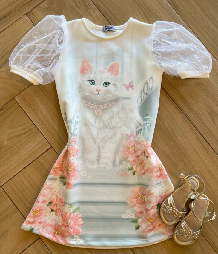 Vestido Infantil Feminino em Fly Tech Estampado Off White Fernanda Ramos Kids