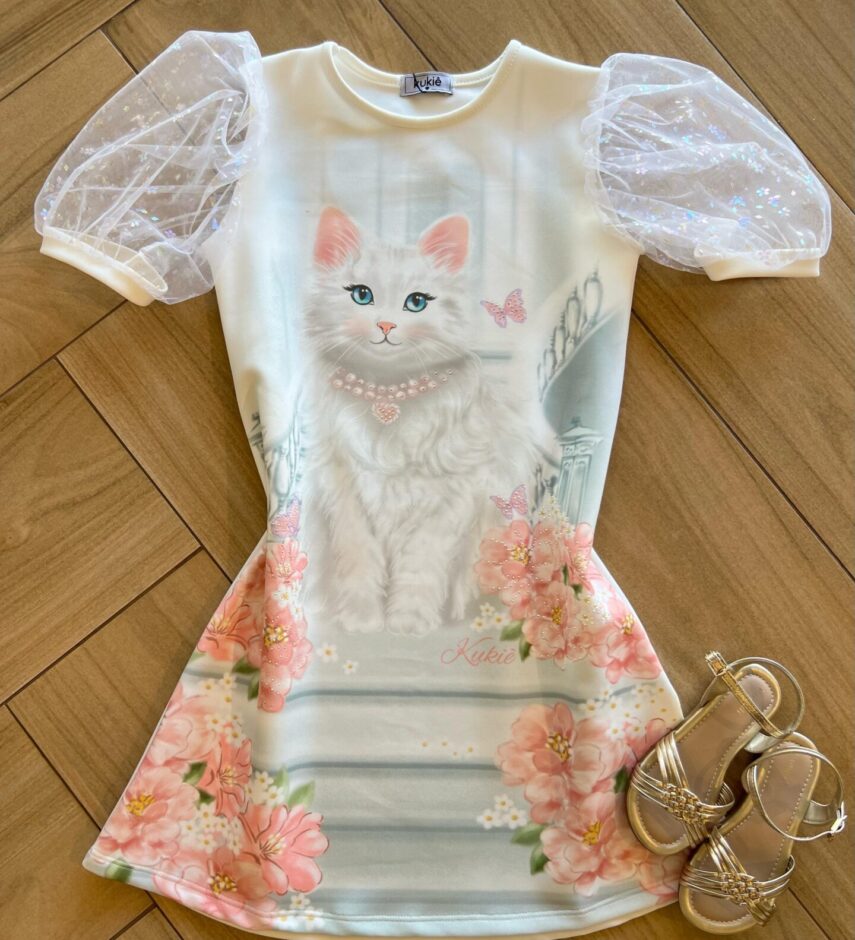 Vestido Infantil Feminino em Fly Tech Estampado Off White Fernanda Ramos Kids