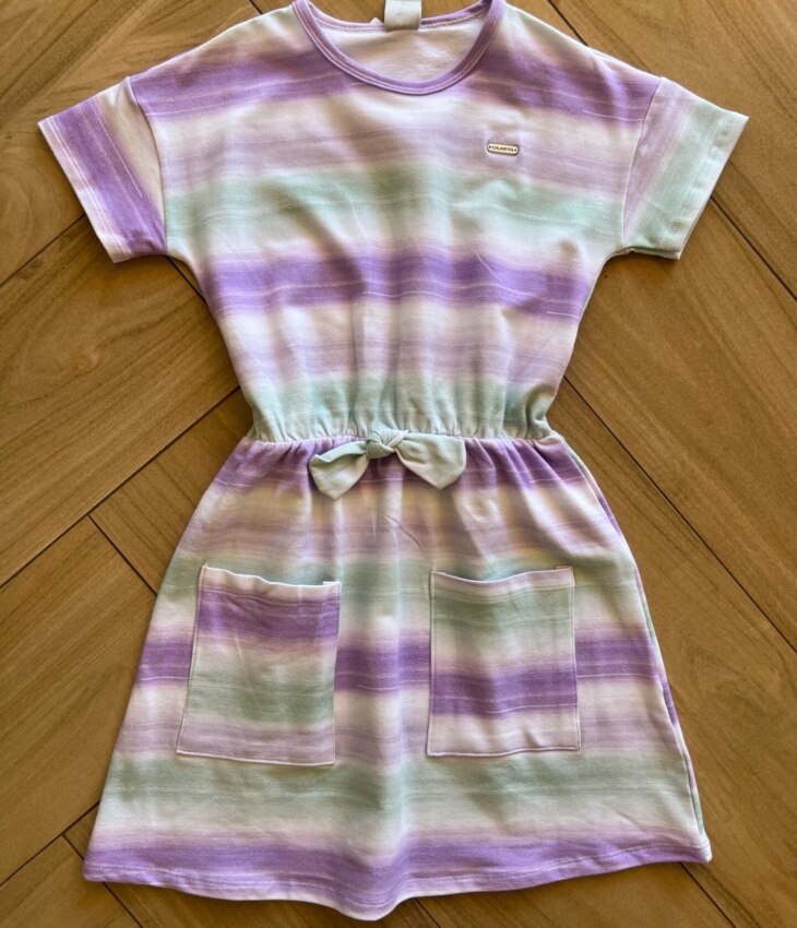 Vestido Infantil Feminino Estampa com Bolsos Bicolor Fernanda Ramos Kids