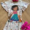 Vestido Infantil Feminino Estampa Menina e os Bichinhos Off White Fernanda Ramos Kids