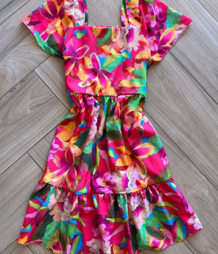 Vestido Infantil Feminino Estampado Fundo Rosa Fernanda Ramos Kids