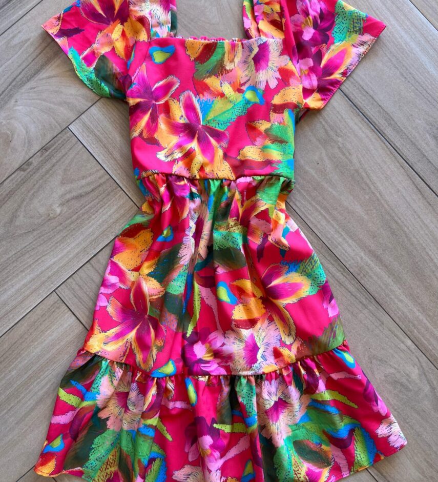Vestido Infantil Feminino Estampado Fundo Rosa Fernanda Ramos Kids