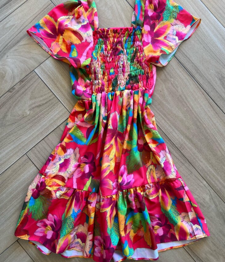 fernandaramoskids com br Vestido Infantil Feminino Estampado Fundo Rosa 2