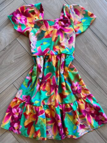 Vestido Infantil Feminino Estampado Fundo Verde Fernanda Ramos Kids