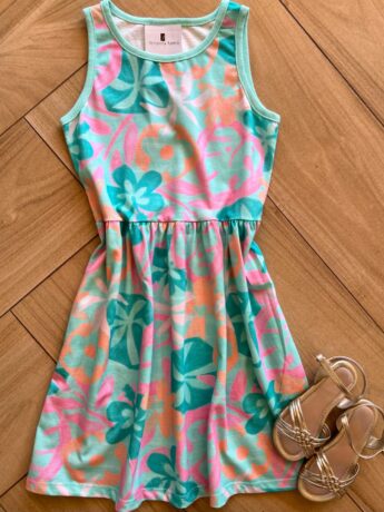 Vestido Infantil Feminino Estampado Fundo Verde Água Fernanda Ramos Kids