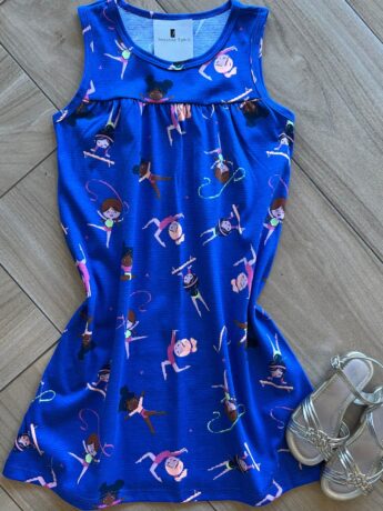 Vestido Infantil Feminino Evase Estampado Bailarinas Azul Fernanda Ramos Kids
