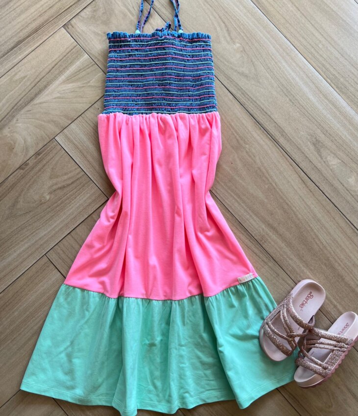 Vestido Infantil Feminino Lastax no Busto e Amarração Colorido Fernanda Ramos Kids