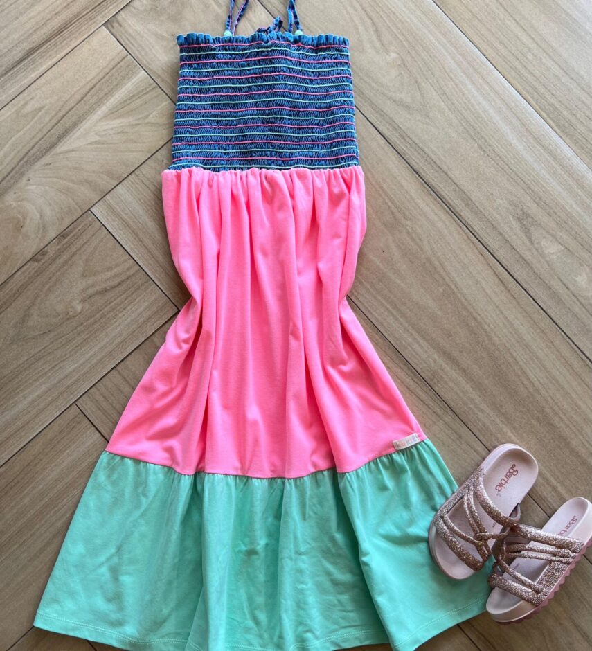 Vestido Infantil Feminino Lastax no Busto e Amarração Colorido Fernanda Ramos Kids