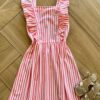 Vestido Infantil Feminino Listrado Rosa e Branco Fernanda Ramos Kid
