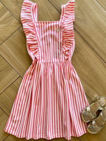 Vestido Infantil Feminino Listrado Rosa e Branco Fernanda Ramos Kid