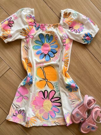Vestido Infantil Feminino Manga Curta Bem Me Quer Marfim Fernanda Ramos Kids