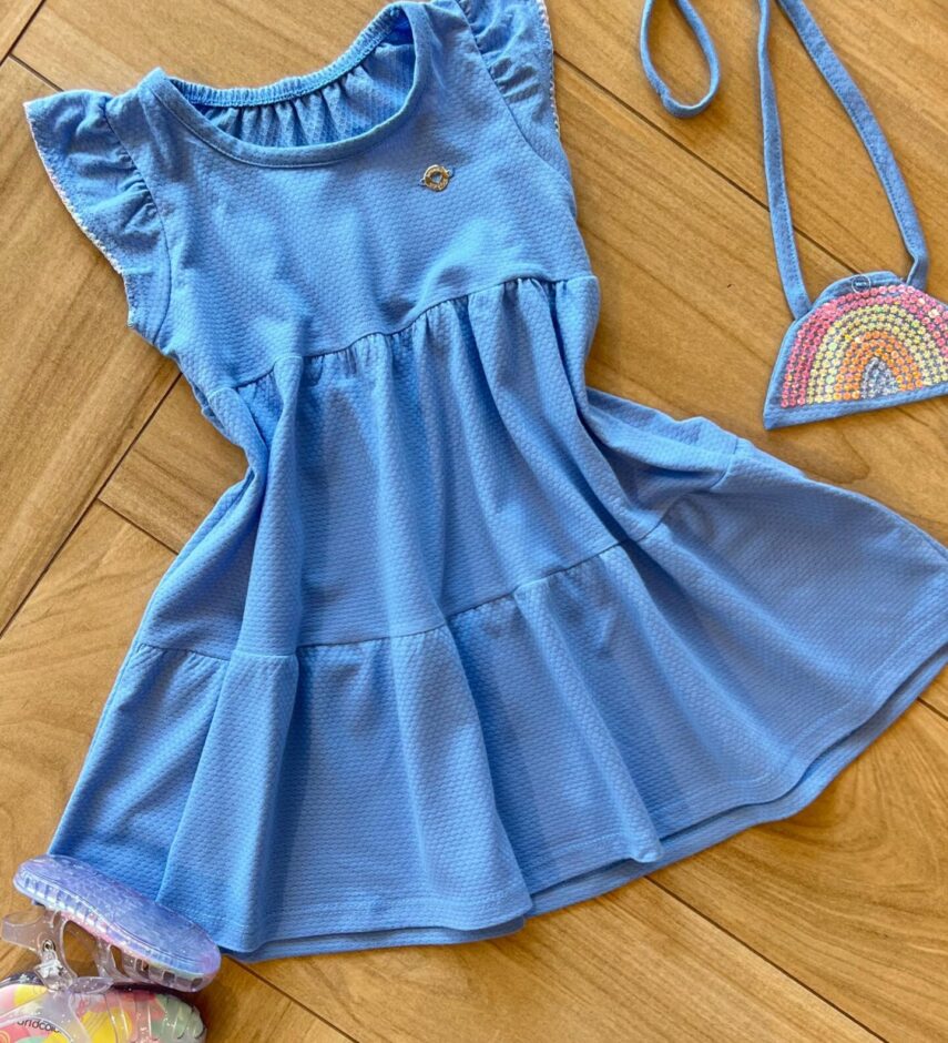 fernandaramoskids com br Vestido Infantil Feminino Manga Curta com Bolsinha Arco Íris 1